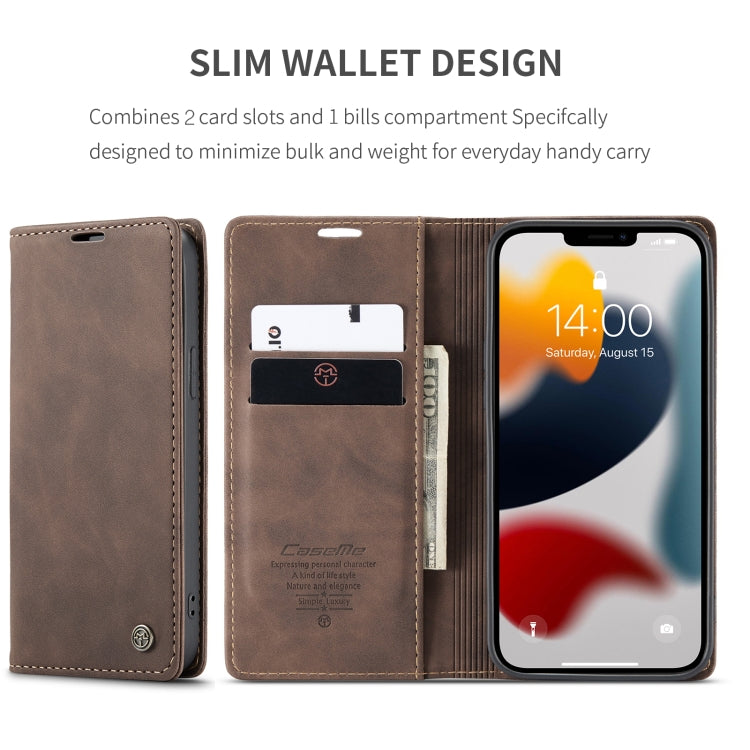 For iPhone 13 Pro Max CaseMe-013 Multifunctional Retro Frosted Horizontal Flip Leather Case with Card Slot & Holder & Wallet (Coffee)