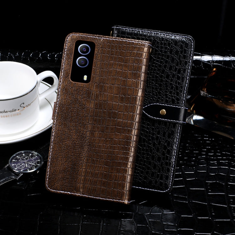 For vivo Y53s 5G idewei Crocodile Texture Horizontal Flip Leather Case with Holder & Card Slots & Wallet(Dark Blue)