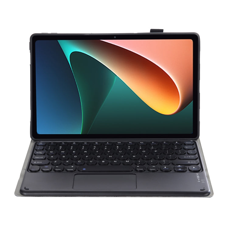 Y0N5-A TPU Case Lambskin Texture Round Keycap Bluetooth Keyboard Leather Case with Holder & Touchpad, Y0N5-A
