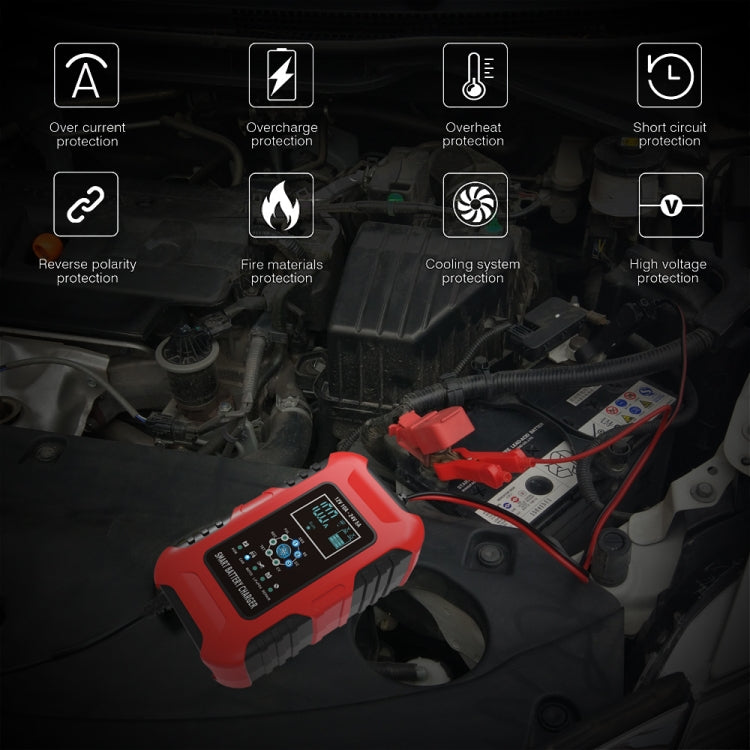 FOXSUR 10A 12V 7-segment Motorcycle / Car Smart Battery Charger, Plug Type:UK Plug(Red)