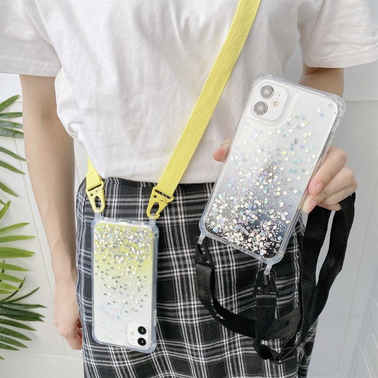 Gradient Glitter Powder Epoxy TPU Thickened Acrylic Shockproof Case with Wide Neck Lanyard, For iPhone 13 mini, For iPhone 13, For iPhone 13 Pro, For iPhone 13 Pro Max, For iPhone 12 mini, For iPhone 12 / 12 Pro