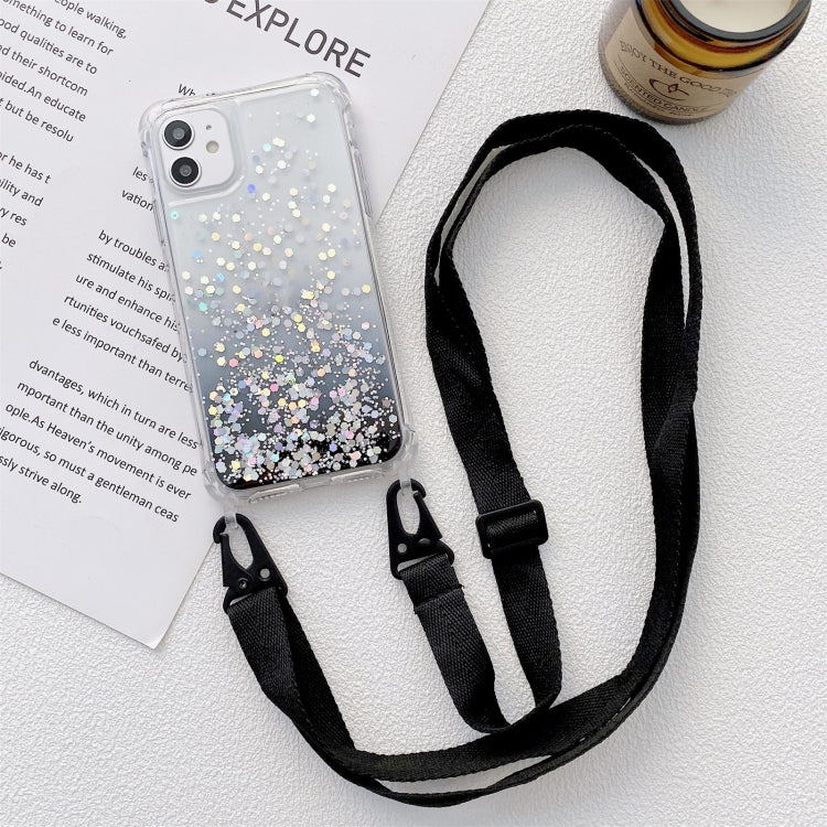 Gradient Glitter Powder Epoxy TPU Thickened Acrylic Shockproof Case with Wide Neck Lanyard, For iPhone 13 mini, For iPhone 13, For iPhone 13 Pro, For iPhone 13 Pro Max, For iPhone 12 mini, For iPhone 12 / 12 Pro