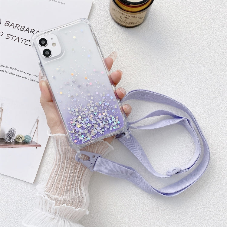 Gradient Glitter Powder Epoxy TPU Thickened Acrylic Shockproof Case with Wide Neck Lanyard, For iPhone 13 mini, For iPhone 13, For iPhone 13 Pro, For iPhone 13 Pro Max, For iPhone 12 mini, For iPhone 12 / 12 Pro