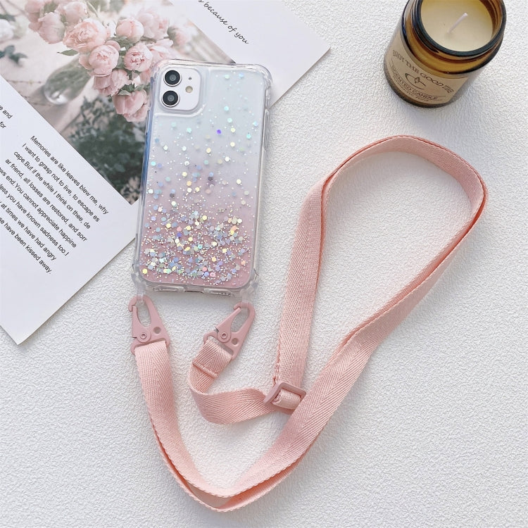 Gradient Glitter Powder Epoxy TPU Thickened Acrylic Shockproof Case with Wide Neck Lanyard, For iPhone 13 mini, For iPhone 13, For iPhone 13 Pro, For iPhone 13 Pro Max, For iPhone 12 mini, For iPhone 12 / 12 Pro
