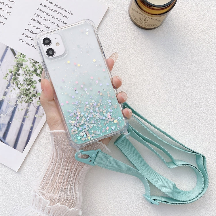 Gradient Glitter Powder Epoxy TPU Thickened Acrylic Shockproof Case with Wide Neck Lanyard, For iPhone 13 mini, For iPhone 13, For iPhone 13 Pro, For iPhone 13 Pro Max, For iPhone 12 mini, For iPhone 12 / 12 Pro