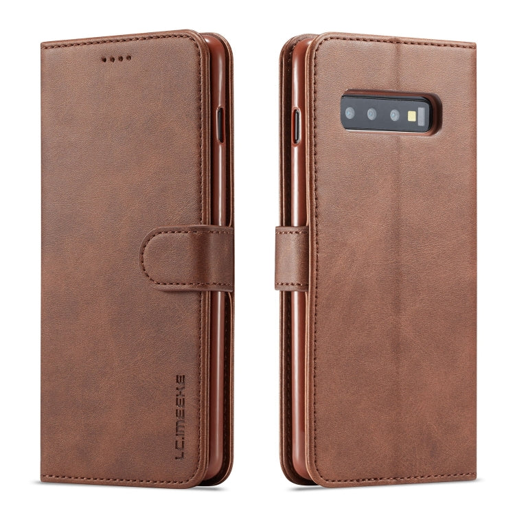 For Galaxy S10 LC.IMEEKE Calf Texture Horizontal Flip Leather Case, with Holder & Card Slots & Wallet(Brown)