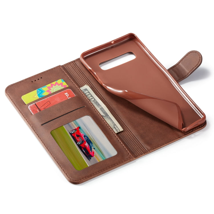 For Galaxy S10 LC.IMEEKE Calf Texture Horizontal Flip Leather Case, with Holder & Card Slots & Wallet(Brown)