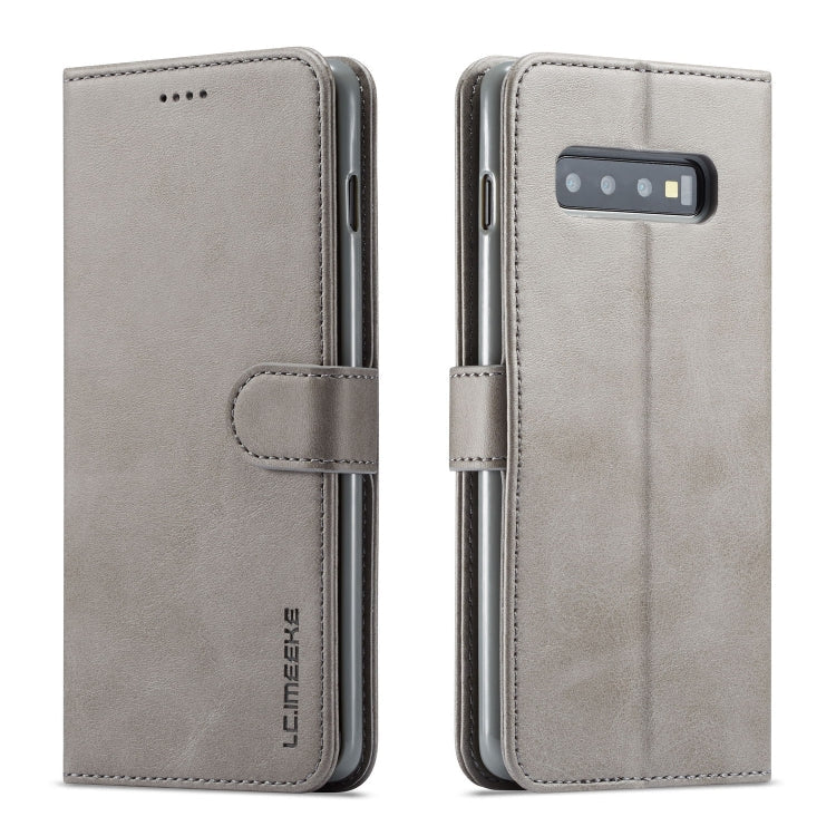 For Galaxy S10 LC.IMEEKE Calf Texture Horizontal Flip Leather Case, with Holder & Card Slots & Wallet(Grey)