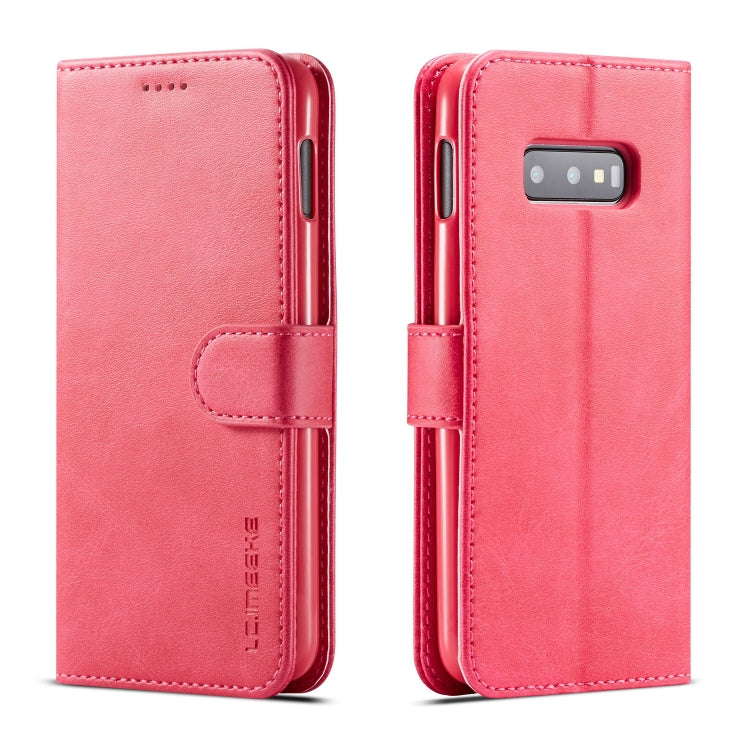 For Galaxy S10e LC.IMEEKE Calf Texture Horizontal Flip Leather Case, with Holder & Card Slots & Wallet(Rose Red)