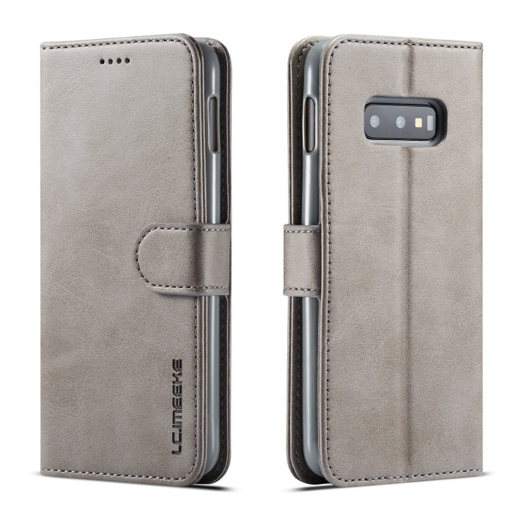 For Galaxy S10e LC.IMEEKE Calf Texture Horizontal Flip Leather Case, with Holder & Card Slots & Wallet(Grey)