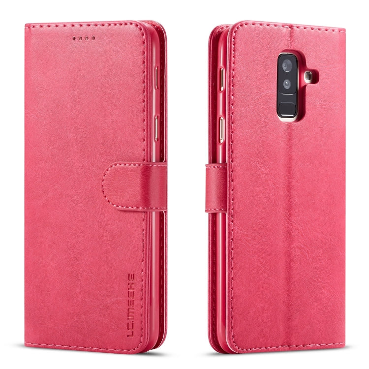 For Galaxy A6 Plus (2018) LC.IMEEKE Calf Texture Horizontal Flip Leather Case, with Holder & Card Slots & Wallet(Rose Red)