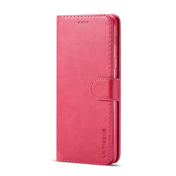 For Galaxy A6 Plus (2018) LC.IMEEKE Calf Texture Horizontal Flip Leather Case, with Holder & Card Slots & Wallet(Rose Red)