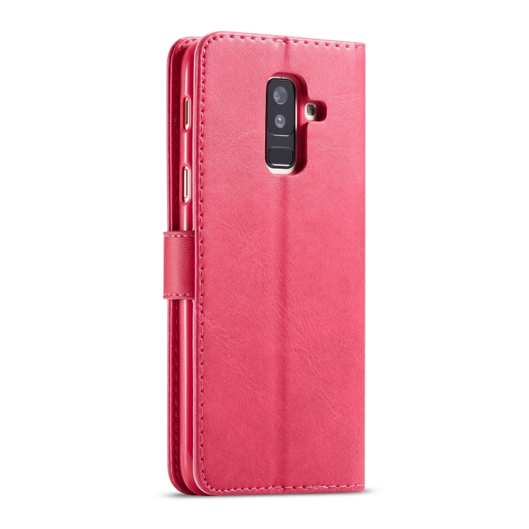 For Galaxy A6 Plus (2018) LC.IMEEKE Calf Texture Horizontal Flip Leather Case, with Holder & Card Slots & Wallet(Rose Red)