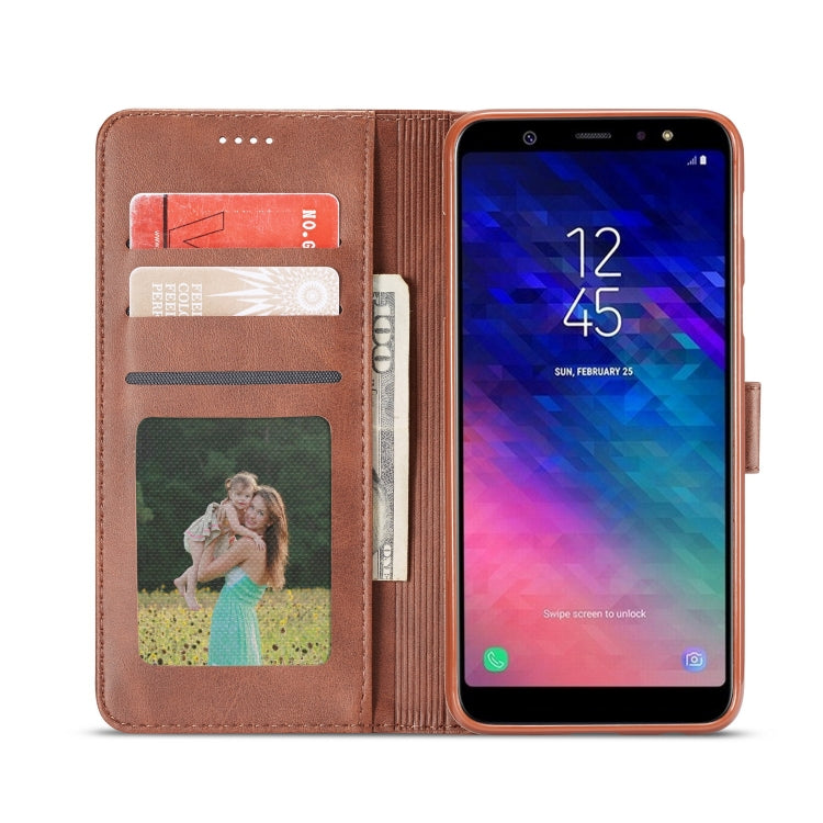 For Galaxy A6 Plus (2018) LC.IMEEKE Calf Texture Horizontal Flip Leather Case, with Holder & Card Slots & Wallet(Rose Red)