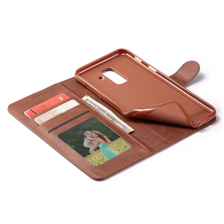 For Galaxy A6 Plus (2018) LC.IMEEKE Calf Texture Horizontal Flip Leather Case, with Holder & Card Slots & Wallet(Rose Red)
