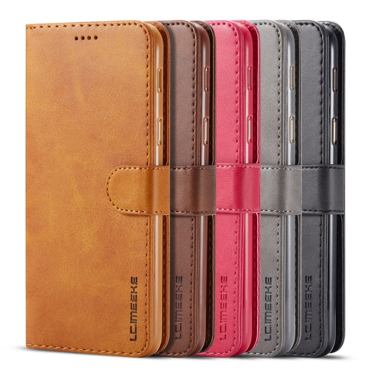 For Galaxy A6 Plus (2018) LC.IMEEKE Calf Texture Horizontal Flip Leather Case, with Holder & Card Slots & Wallet(Rose Red)