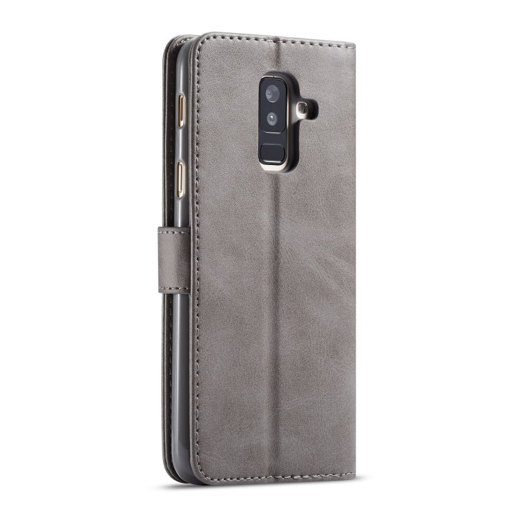 For Galaxy A6 Plus (2018) LC.IMEEKE Calf Texture Horizontal Flip Leather Case, with Holder & Card Slots & Wallet(Grey)