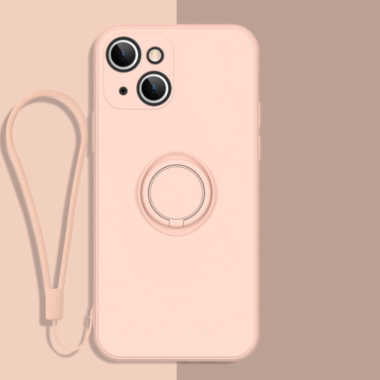 All-inclusive Liquid Silicone Phone Protective Case with Ring Holder & Lanyard, For iPhone 13