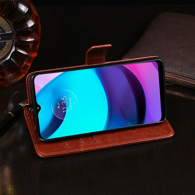For Motorola Moto E20 idewei Crazy Horse Texture Leather Phone Case with Holder & Card Slots & Wallet(Dark Blue)