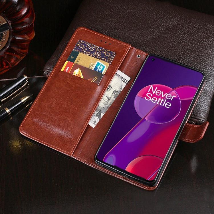 For OnePlus 9RT 5G idewei Crazy Horse Texture Leather Phone Case with Holder & Card Slots & Wallet(Sky Blue)