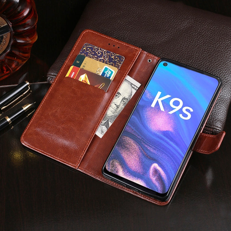 For OPPO K9s idewei Crazy Horse Texture Leather Phone Case with Holder & Card Slots & Wallet(Sky Blue)