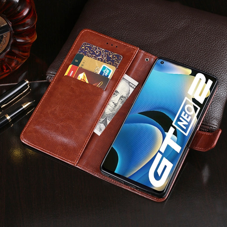 For OPPO Realme GT Neo2 idewei Crazy Horse Texture Leather Phone Case with Holder & Card Slots & Wallet(Dark Blue)