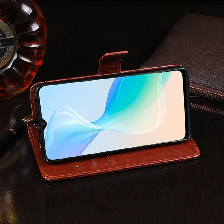 For vivo Y33s idewei Crazy Horse Texture Leather Phone Case with Holder & Card Slots & Wallet(Black)