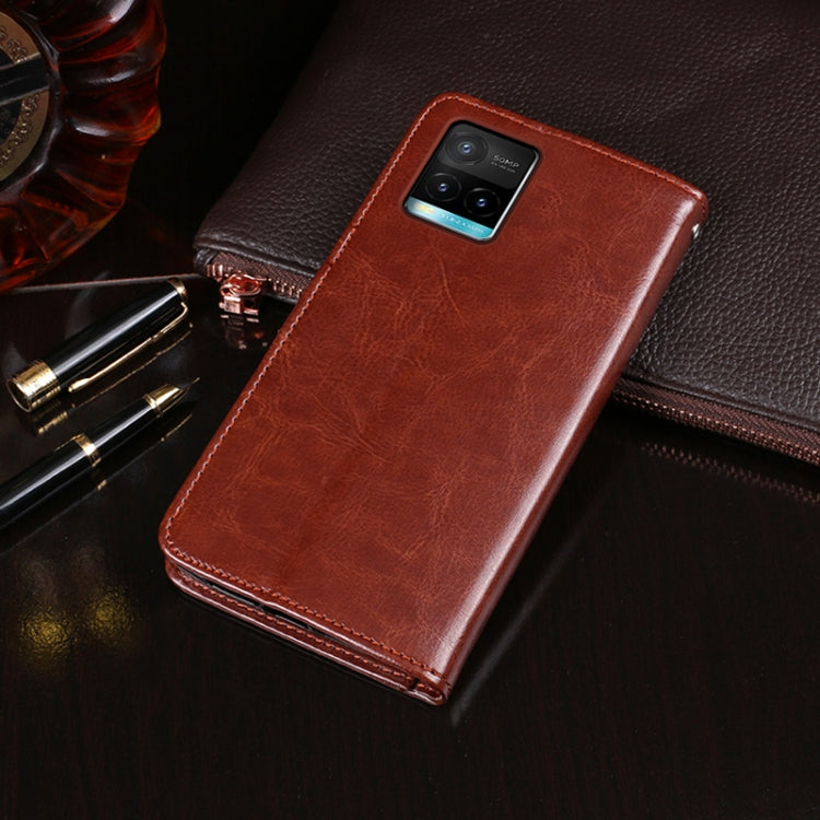 For vivo Y33s idewei Crazy Horse Texture Leather Phone Case with Holder & Card Slots & Wallet(Yellow)