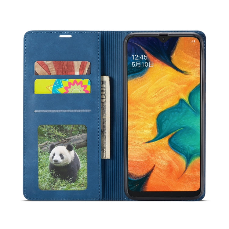 For Galaxy A20 Forwenw Dream Series Oil Edge Strong Magnetism Horizontal Flip Leather Case with Holder & Card Slots & Wallet & Photo Frame(Blue)