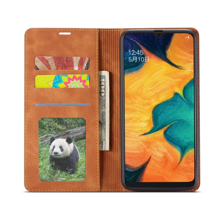 For Galaxy A20 Forwenw Dream Series Oil Edge Strong Magnetism Horizontal Flip Leather Case with Holder & Card Slots & Wallet & Photo Frame(Brown)