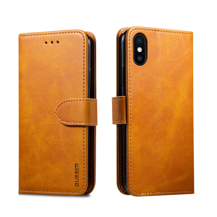 For iPhone XS Max GUSSIM Magnetic Horizontal Flip Leather Case with Holder & Card Slots & & Wallet(Yellow)
