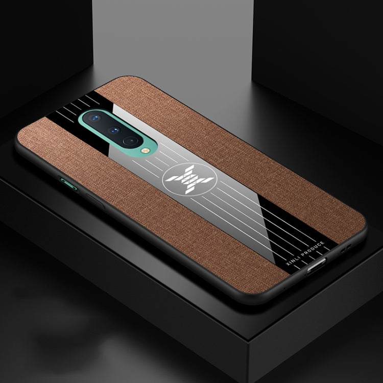 For OnePlus 8 XINLI Stitching Cloth Texture Shockproof TPU Phone Case(Brown)