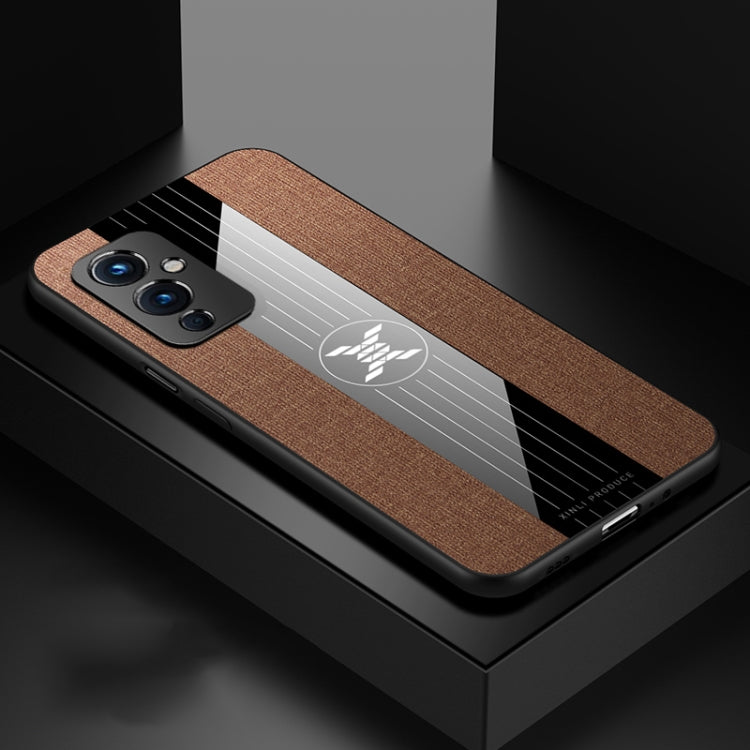 For OnePlus 9 XINLI Stitching Cloth Texture Shockproof TPU Phone Case(Brown)
