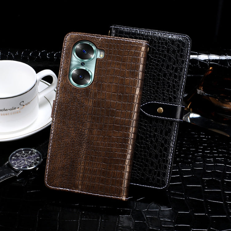 For Honor 60 idewei Crocodile Texture Leather Phone Case(Dark Blue)