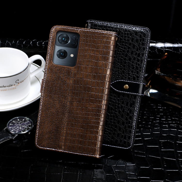 For OPPO Reno7 Pro 5G idewei Crocodile Texture Leather Phone Case(Dark Blue)