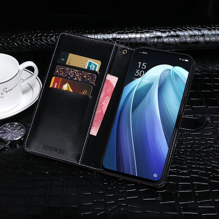 For OPPO Reno7 Pro 5G idewei Crocodile Texture Leather Phone Case(Dark Blue)