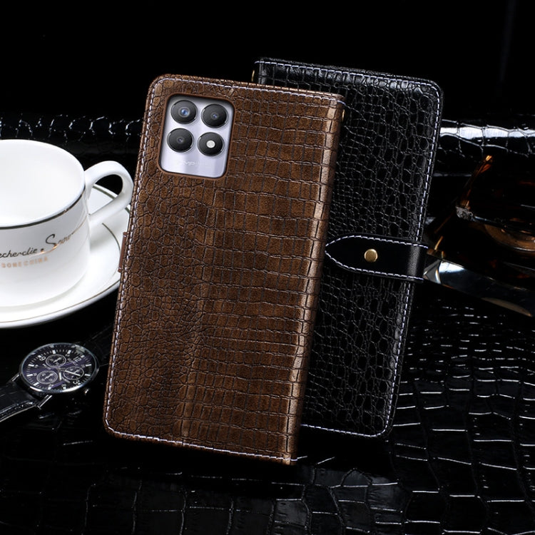 For OPPO Realme 8i idewei Crocodile Texture Leather Phone Case(Black)