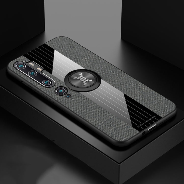 For Xiaomi Mi CC9 Pro XINLI Stitching Cloth Texture TPU Phone Case with Ring Holder(Grey)