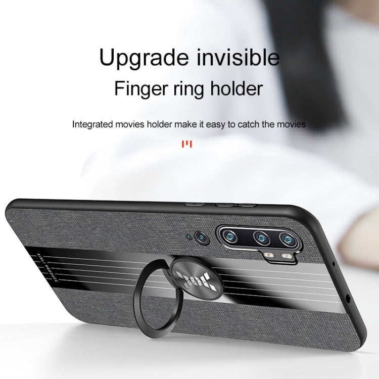 For Xiaomi Mi CC9 Pro XINLI Stitching Cloth Texture TPU Phone Case with Ring Holder(Grey)