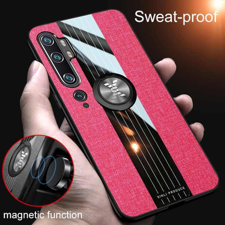 For Xiaomi Mi CC9 Pro XINLI Stitching Cloth Texture TPU Phone Case with Ring Holder(Grey)