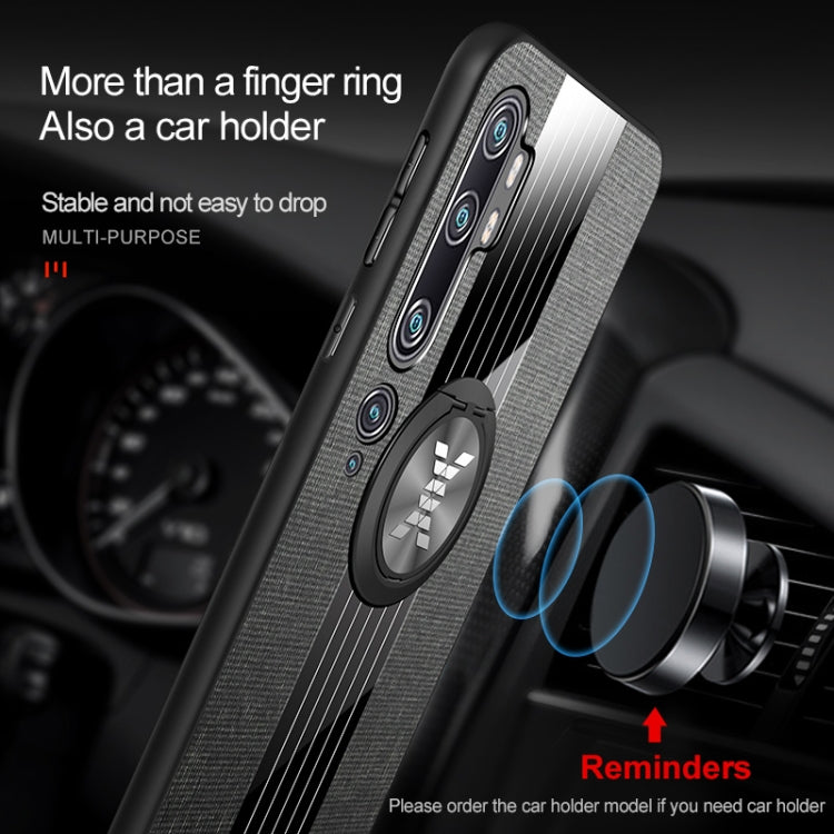 For Xiaomi Mi CC9 Pro XINLI Stitching Cloth Texture TPU Phone Case with Ring Holder(Grey)