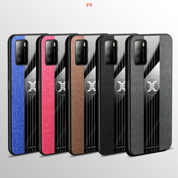 For Xiaomi Poco M3 XINLI Stitching Cloth Texture TPU Phone Case(Grey)