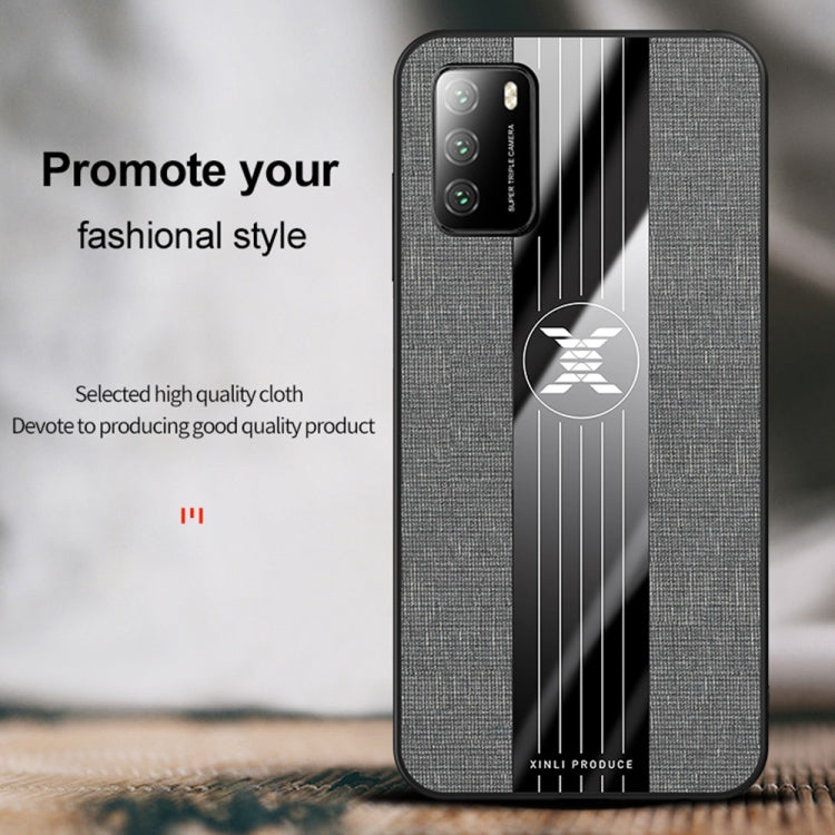 For Xiaomi Poco M3 XINLI Stitching Cloth Texture TPU Phone Case(Grey)