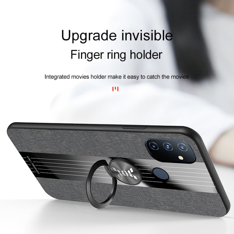 For OnePlus Nord N100 XINLI Stitching Cloth Texture TPU Phone Case with Ring Holder(Brown)
