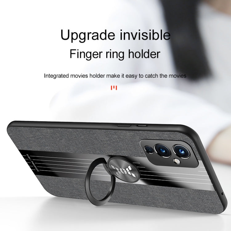 For OnePlus 9 XINLI Stitching Cloth Texture TPU Phone Case with Ring Holder(Brown)