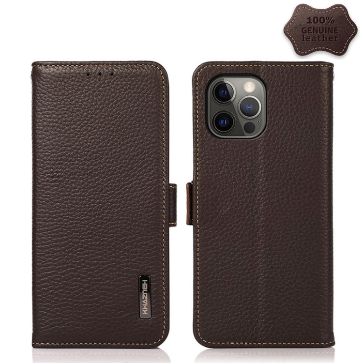 KHAZNEH Side-Magnetic Litchi Genuine Leather RFID Case, For iPhone 12 Pro Max, For iPhone 11, For iPhone 11 Pro, For iPhone 11 Pro Max