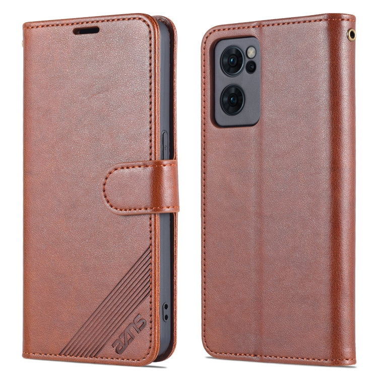 For OPPO Reno7 5G AZNS Sheepskin Texture Flip Leather Phone Case(Brown)