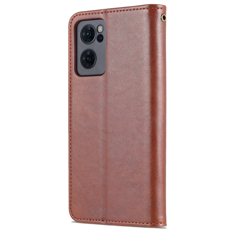 For OPPO Reno7 5G AZNS Sheepskin Texture Flip Leather Phone Case(Brown)