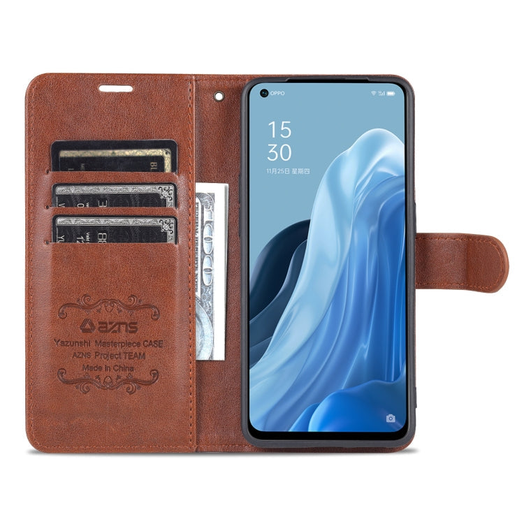 For OPPO Reno7 5G AZNS Sheepskin Texture Flip Leather Phone Case(Brown)