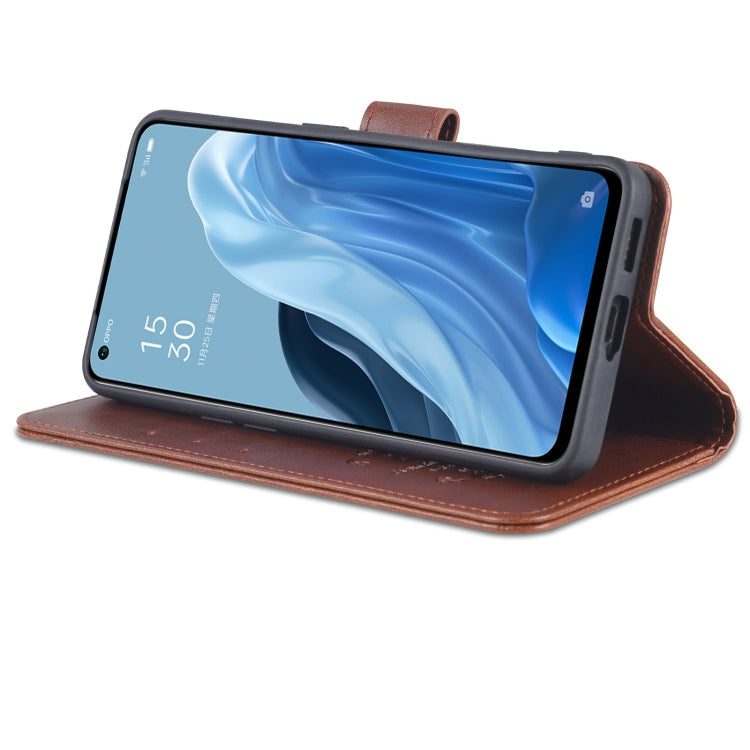For OPPO Reno7 5G AZNS Sheepskin Texture Flip Leather Phone Case(Brown)